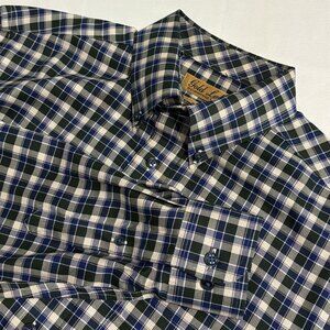 Roundtree & Yorke Gold Label M Blue Green Plaid Perfect Performance Non-Iron‎
